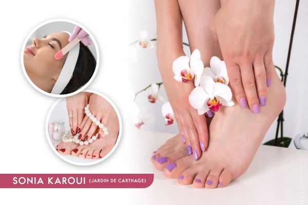 Soin des mains+ Soin des pieds+ 2 poses vernis permanant+ Epilation Visage+ Brushing